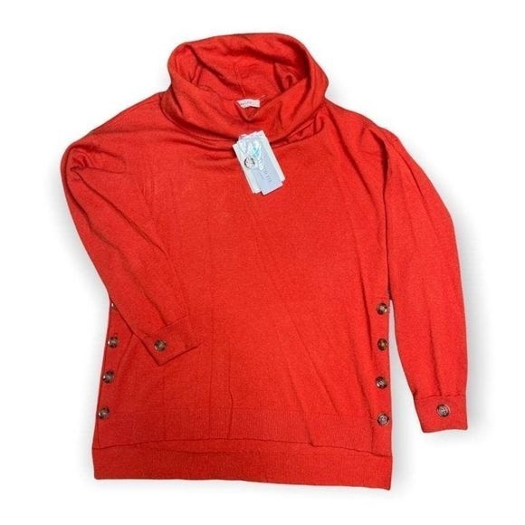 Olive and Vine Burnt Orange Beatie Button Detail Cowl Neck Sweater Size S - Picture 2 of 8